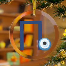 Load image into Gallery viewer, Greek Monogram Glass Ornament: Π-Pi Blue Letter With Mati Design