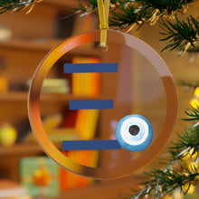 Load image into Gallery viewer, Greek Monogram Glass Ornament: Ξ-XI Blue Letter With Mati Design