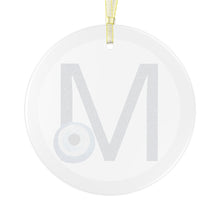 Load image into Gallery viewer, Greek Monogram Glass Ornament: Μ-Mu Blue Letter With Mati Design