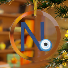 Load image into Gallery viewer, Greek Monogram Glass Ornament: Ν-Nu Blue Letter With Mati Design
