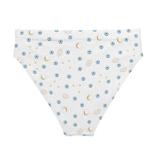 Load image into Gallery viewer, High-Waisted Bikini Bottom: Mini Watercolor Mati with Gold Eye and Gold Moon Pattern