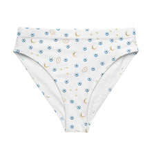 Load image into Gallery viewer, High-Waisted Bikini Bottom: Mini Watercolor Mati with Gold Eye and Gold Moon Pattern