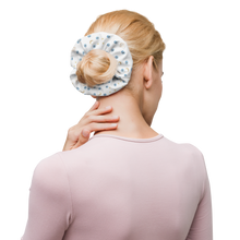 Load image into Gallery viewer, Scrunchie: Mini Watercolor Mati with Gold Eye and Gold Moon Pattern