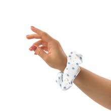 Load image into Gallery viewer, Scrunchie: Mini Watercolor Mati with Gold Eye and Gold Moon Pattern