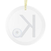 Load image into Gallery viewer, Greek Monogram Glass Ornament: Κ-Kappa Blue Letter With Mati Design