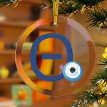 Load image into Gallery viewer, Greek Monogram Glass Ornament: Θ-Theta Blue Letter With Mati Design