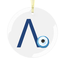 Load image into Gallery viewer, Greek Monogram Glass Ornament: Λ-Lamda Blue Letter With Mati Design