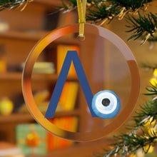 Load image into Gallery viewer, Greek Monogram Glass Ornament: Λ-Lamda Blue Letter With Mati Design