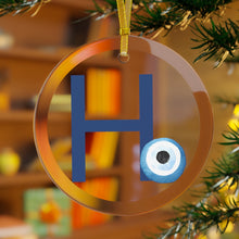 Load image into Gallery viewer, Greek Monogram Glass Ornament: Η-Eta Blue Letter With Mati Design