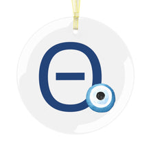 Load image into Gallery viewer, Greek Monogram Glass Ornament: Θ-Theta Blue Letter With Mati Design