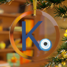 Load image into Gallery viewer, Greek Monogram Glass Ornament: Κ-Kappa Blue Letter With Mati Design