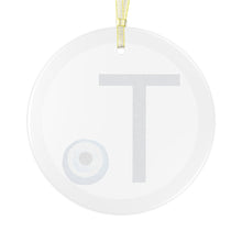 Load image into Gallery viewer, Greek Monogram Glass Ornament: T-Tau Blue Letter With Mati Design