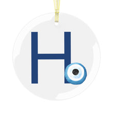 Load image into Gallery viewer, Greek Monogram Glass Ornament: Η-Eta Blue Letter With Mati Design