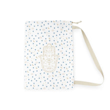 Load image into Gallery viewer, Laundry Bag: Gold Hamsa with Watercolor Mati Pattern