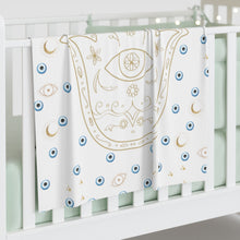 Load image into Gallery viewer, Baby Swaddle Blanket: Watercolor Mati with Gold Hamsa
