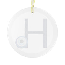 Load image into Gallery viewer, Greek Monogram Glass Ornament: Η-Eta Blue Letter With Mati Design