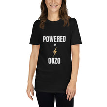 Load image into Gallery viewer, Short-Sleeve Unisex T-Shirt: Powered by Ouzo-White