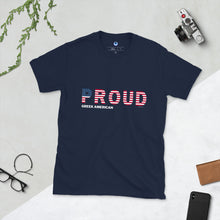 Load image into Gallery viewer, Short-Sleeve Unisex T-Shirt: PROUD Greek American-White