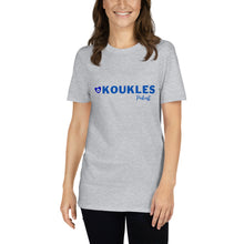 Load image into Gallery viewer, Short-Sleeve Unisex T-Shirt: Koukles Podcast Logo with Filakia on Back