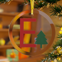 Load image into Gallery viewer, Greek Monogram Glass Ornament: Ε-Epsilon Red Letter With Green Christmas Tree Design
