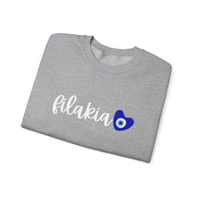 Load image into Gallery viewer, Unisex Heavy Blend™ Crewneck Sweatshirt: Filakia Mati Heart- White Font
