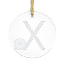 Load image into Gallery viewer, Greek Monogram Acrylic Ornament: Χ-Chi Blue Letter with Watercolor Mati Design
