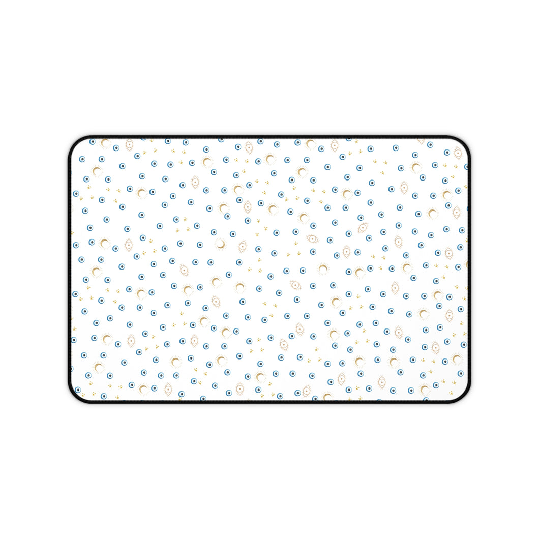 Desk Mat: White with Gold Moon and Watercolor Mati Pattern