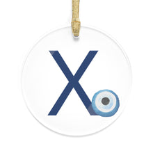 Load image into Gallery viewer, Greek Monogram Acrylic Ornament: Χ-Chi Blue Letter with Watercolor Mati Design
