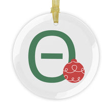 Load image into Gallery viewer, Greek Monogram Glass Ornament: Θ-Theta Green Letter With Red Ornament Design
