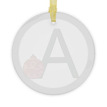 Load image into Gallery viewer, Greek Monogram Glass Ornament: A-ALPHA Green Letter With Red Ornament Design
