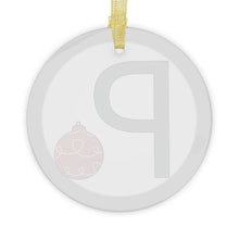 Load image into Gallery viewer, Greek Monogram Glass Ornament: P-Rho Green Letter With Red Ornament Design
