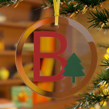 Load image into Gallery viewer, Greek Monogram Glass Ornament: B-Beta Red Letter With Green Christmas Tree Design
