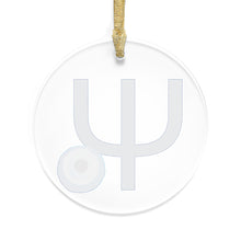 Load image into Gallery viewer, Greek Monogram Acrylic Ornament: Ψ-Psi Blue Letter with Watercolor Mati Design

