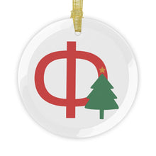 Load image into Gallery viewer, Greek Monogram Glass Ornament: Φ-Phi Red Letter With Green Christmas Tree Design
