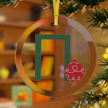 Load image into Gallery viewer, Greek Monogram Glass Ornament: Π-Pi Green Letter With Red Ornament Design
