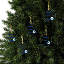 Load image into Gallery viewer, Greek Monogram Acrylic Ornament: Ξ-Xi Blue Letter with Watercolor Mati Design
