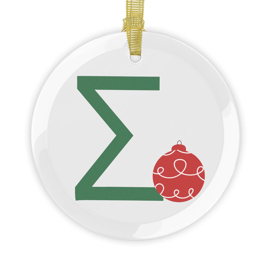 Greek Monogram Glass Ornament: Σ-Sigma Green Letter With Ornament Design