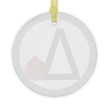 Load image into Gallery viewer, Greek Monogram Glass Ornament: Δ-Delta Green Letter With Red Ornament Design

