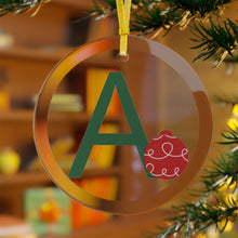 Load image into Gallery viewer, Greek Monogram Glass Ornament: A-ALPHA Green Letter With Red Ornament Design
