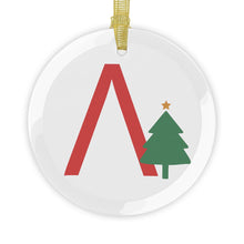Load image into Gallery viewer, Greek Monogram Glass Ornament: Λ-Lambda Red Letter With Green Christmas Tree Design
