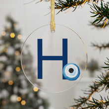 Load image into Gallery viewer, Greek Monogram Acrylic Ornament: Η-Eta Blue Letter with Watercolor Mati Design
