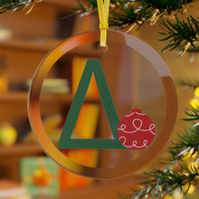 Load image into Gallery viewer, Greek Monogram Glass Ornament: Δ-Delta Green Letter With Red Ornament Design
