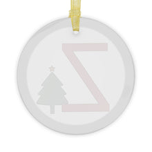 Load image into Gallery viewer, Greek Monogram Glass Ornament: Z-Zeta Red Letter With Green Christmas Tree Design
