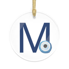 Load image into Gallery viewer, Greek Monogram Acrylic Ornament: M-Mu Blue Letter with Watercolor Mati Design
