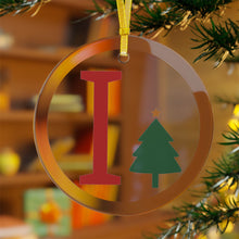 Load image into Gallery viewer, Greek Monogram Glass Ornament: I-Iota Red Letter With Green Christmas Tree Design
