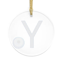Load image into Gallery viewer, Greek Monogram Acrylic Ornament: Υ-Upsilon Blue Letter with Watercolor Mati Design
