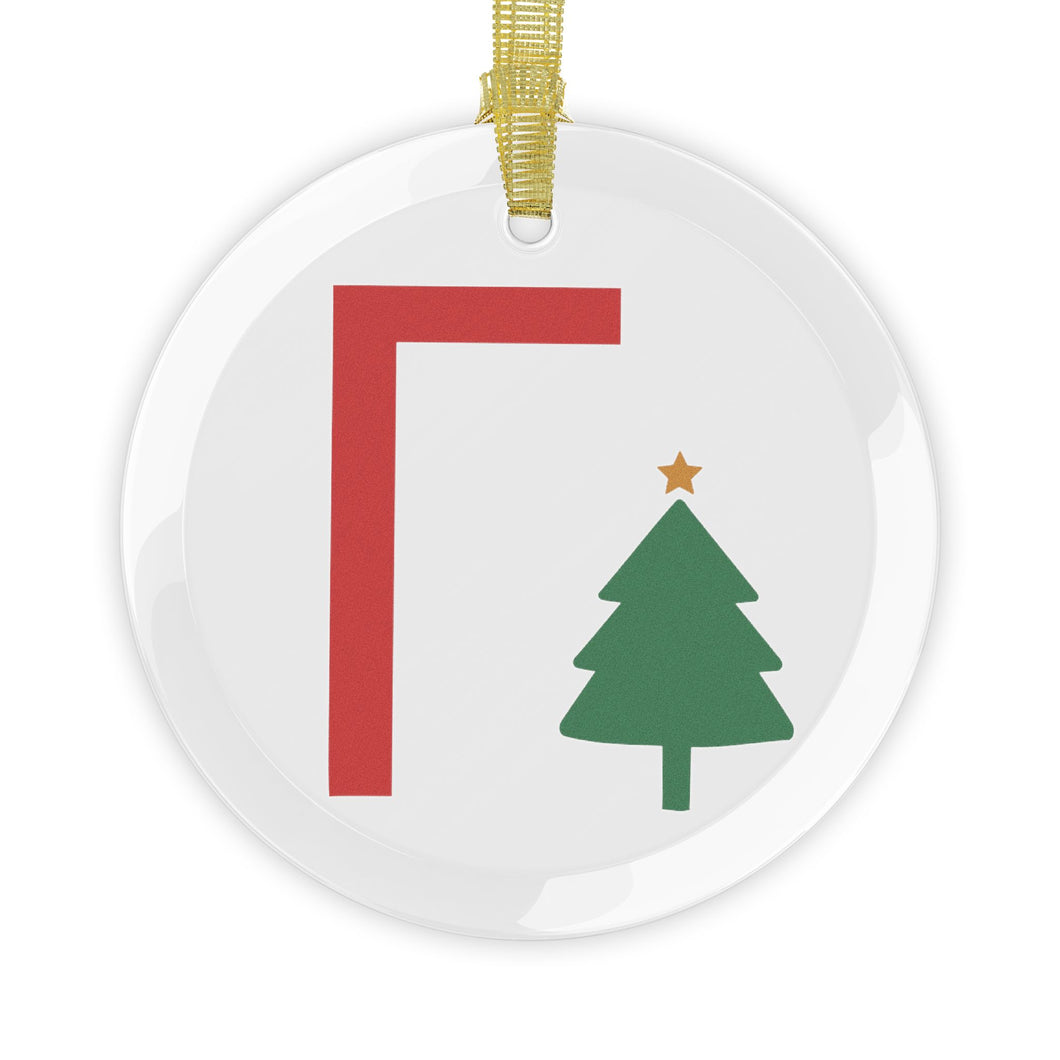 Greek Monogram Glass Ornament: Γ-Gamma Red Letter With Green Christmas Tree Design