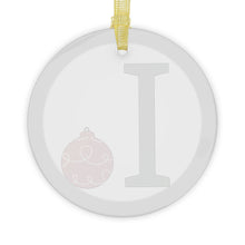 Load image into Gallery viewer, Greek Monogram Glass Ornament: Ι-Iota Green Letter With Red Ornament Design
