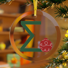Load image into Gallery viewer, Greek Monogram Glass Ornament: Σ-Sigma Green Letter With Ornament Design
