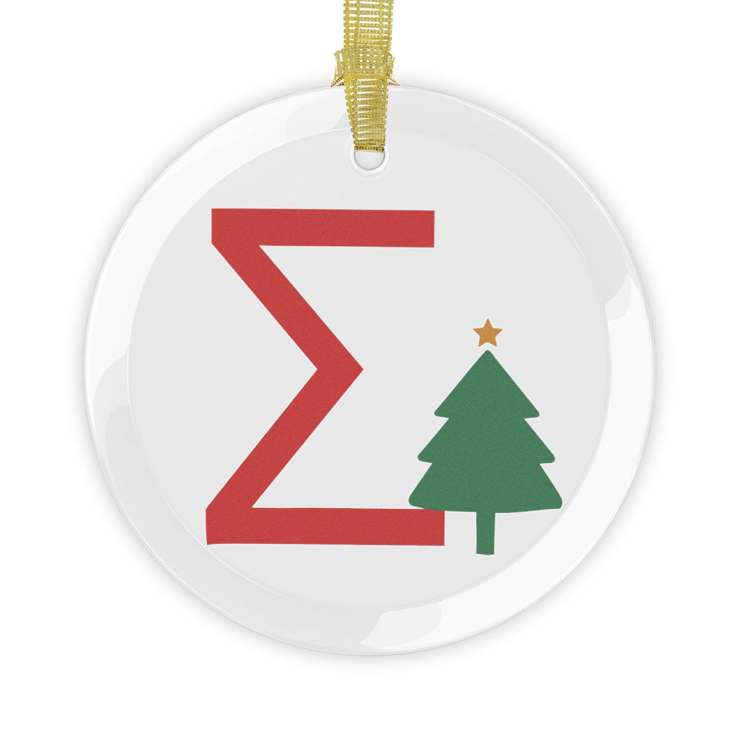 Greek Monogram Glass Ornament: Σ-Sigma Red Letter With Green Christmas Tree Design